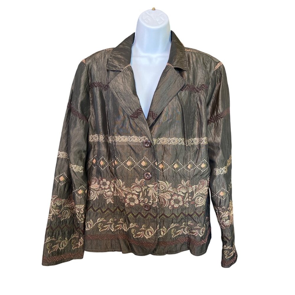 ELCC Embroidered Jacket XL Metallic Button Blazer Artsy Cottagecore Grannycore